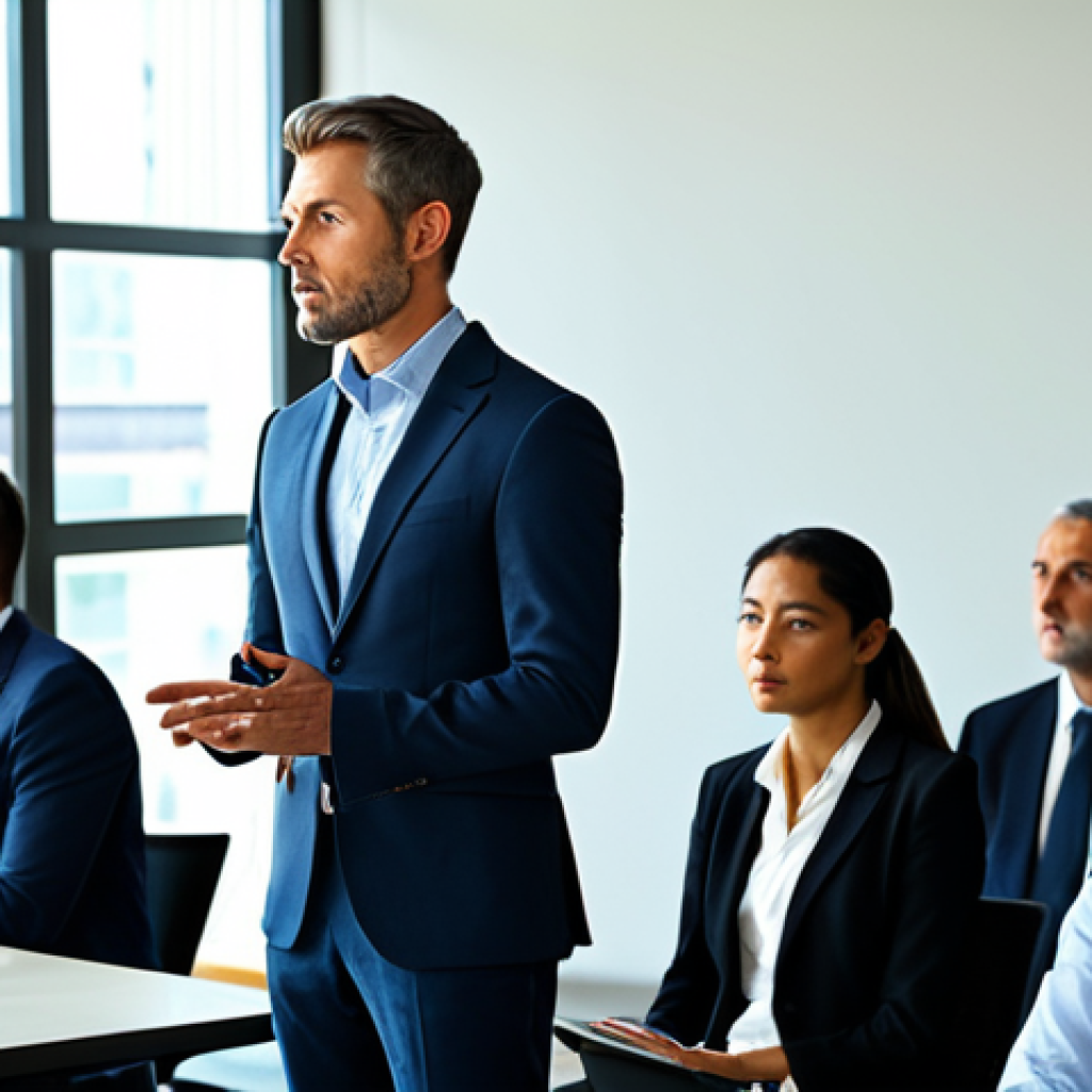 **

"A confident professional in a tailored business suit, giving a presentation in a modern, sunlit conference room. Participants are attentively listening. The scene emphasizes competence, communication, and a forward-thinking approach to public service. Fully clothed, appropriate attire, safe for work, perfect anatomy, natural proportions, professional, family-friendly, well-formed hands, proper finger count."

**