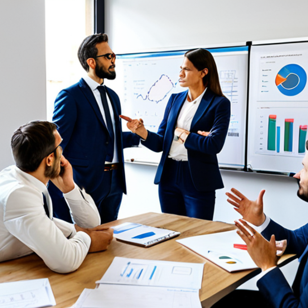 공무원 조직에서의 성공적인 갈등 해결 방법 - "A team meeting in a bright, modern office in Milan, Italy. Colleagues are discussing a project, wit...