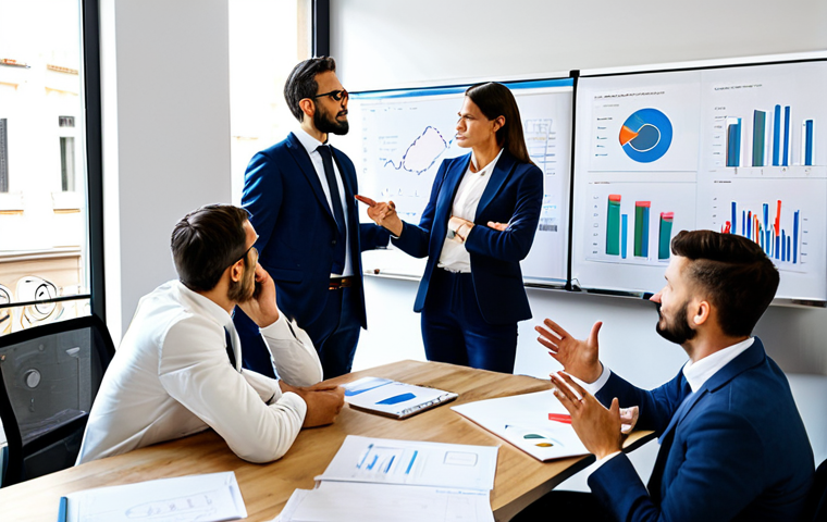 공무원 조직에서의 성공적인 갈등 해결 방법 - "A team meeting in a bright, modern office in Milan, Italy. Colleagues are discussing a project, wit...