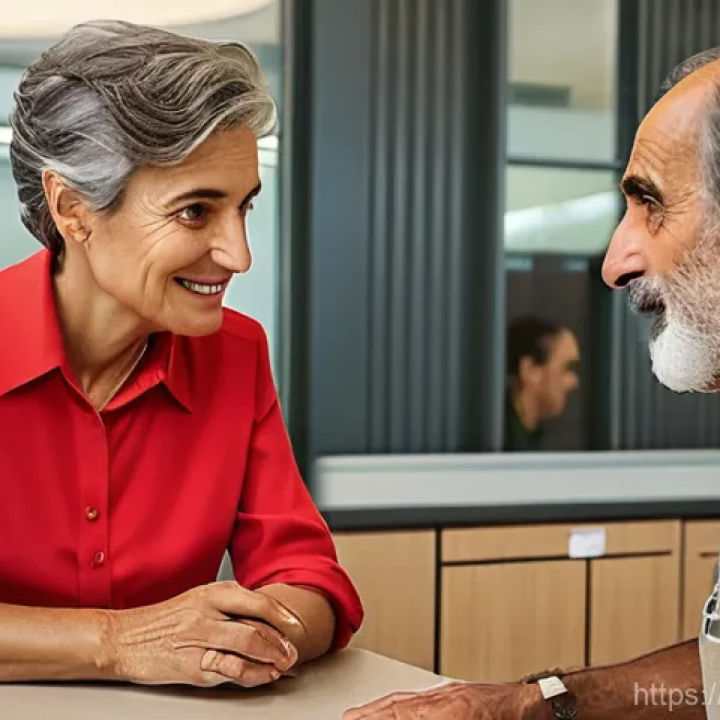 공무원 생활 중 주요 에피소드와 해결 사례 - An empathetic female public servant in her late 30s, dressed in smart-casual attire, gently offering...