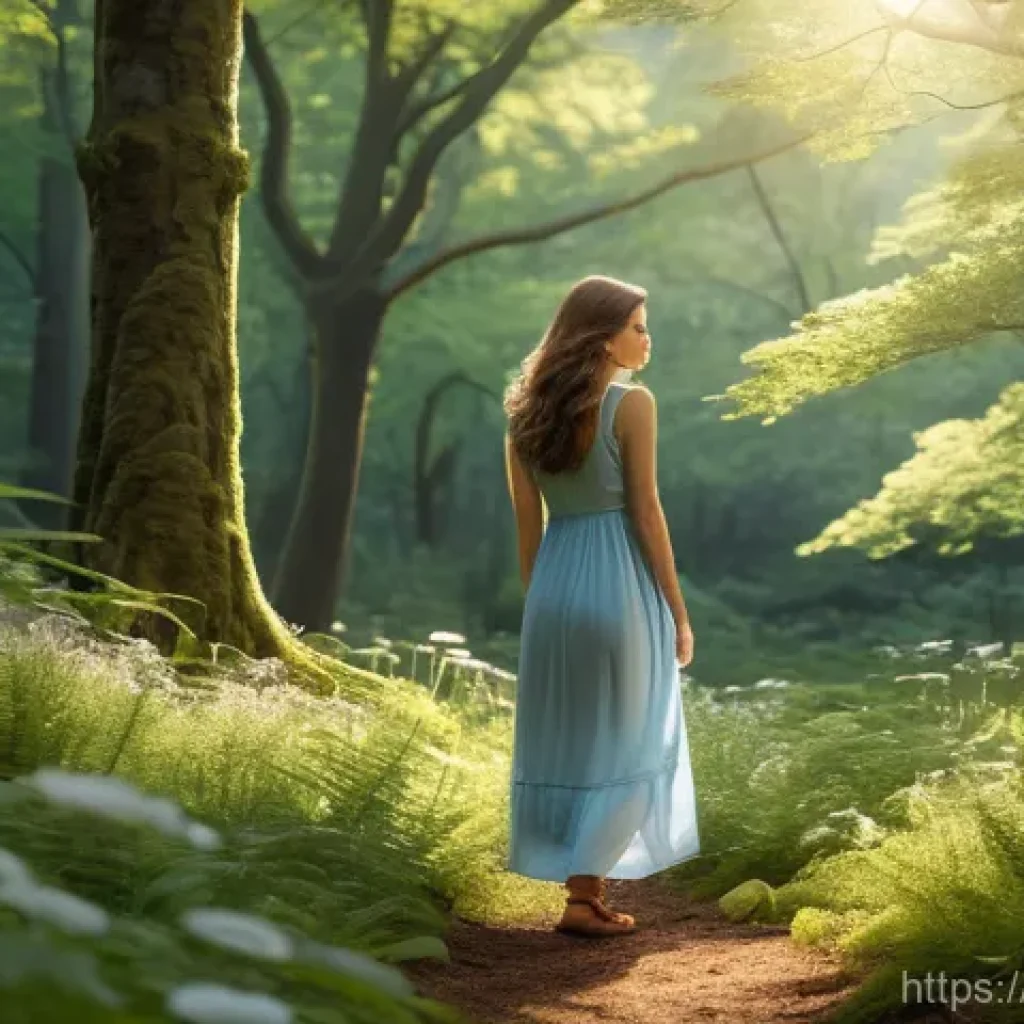 공무원 시험 준비를 위한 추천 자료 및 도구 - A young woman in her mid-20s, with long, wavy brown hair, standing in a vibrant, sun-drenched ancien...