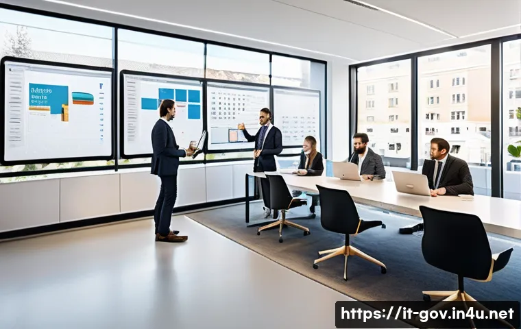 공무원 업무 수행 중 주의할 점 - A modern Italian public office environment showing a diverse group of professionals collaborating ar...