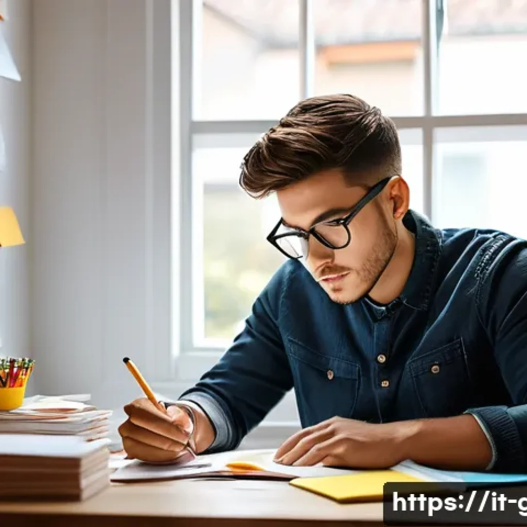 공무원 시험 준비에 필요한 필수 지식 - A focused young adult studying at a cozy Italian-style home desk with natural daylight streaming thr...