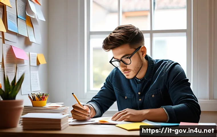 공무원 시험 준비에 필요한 필수 지식 - A focused young adult studying at a cozy Italian-style home desk with natural daylight streaming thr...