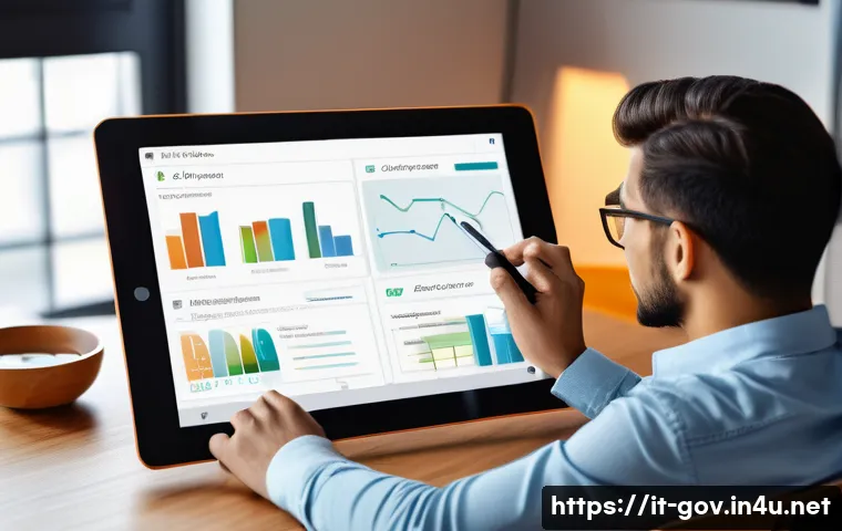 공무원 시험 준비를 위한 최신 학습 도구 - A modern digital study environment featuring a young Italian adult using a sleek tablet displaying a...