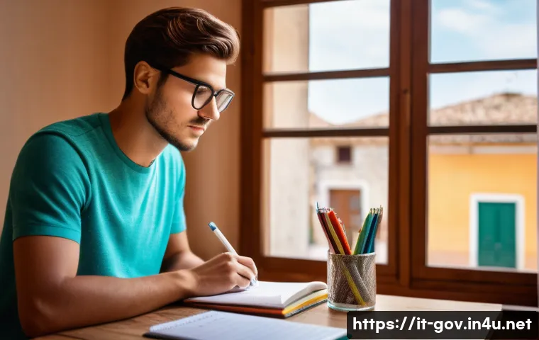 공무원 시험 준비 중 피해야 할 주요 오류 - A cozy Italian study room with a young adult student sitting at a wooden desk filled with neatly org...