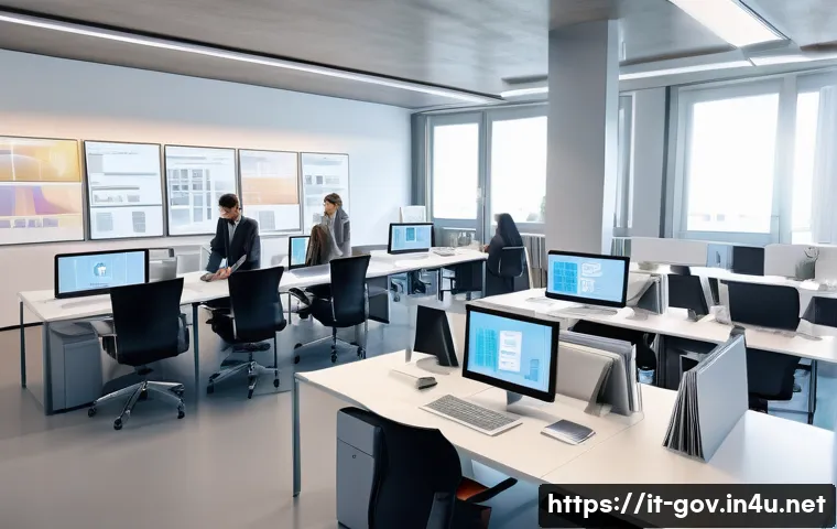 공무원 조직에서의 주요 성공 사례와 교훈 - A modern Italian public administration office scene showcasing diverse employees collaboratively usi...