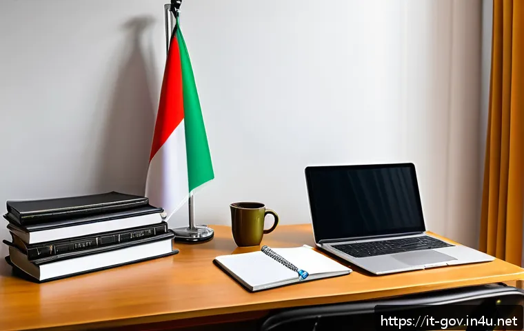 공무원 시험 준비 중 도움 되는 책 추천 - A modern Italian study desk setup for preparing public competitions, featuring an open administrativ...
