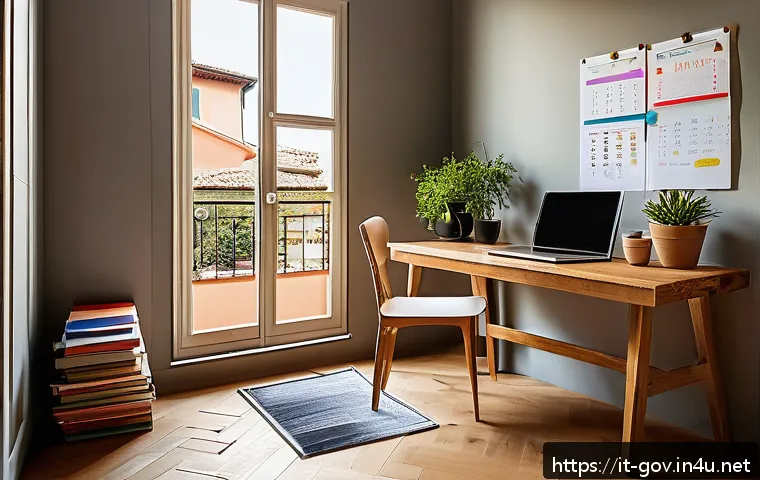 공무원 시험과 자격증 동시 준비 방법 - A cozy, well-organized study corner in a modern Italian apartment, featuring a wooden desk with colo...