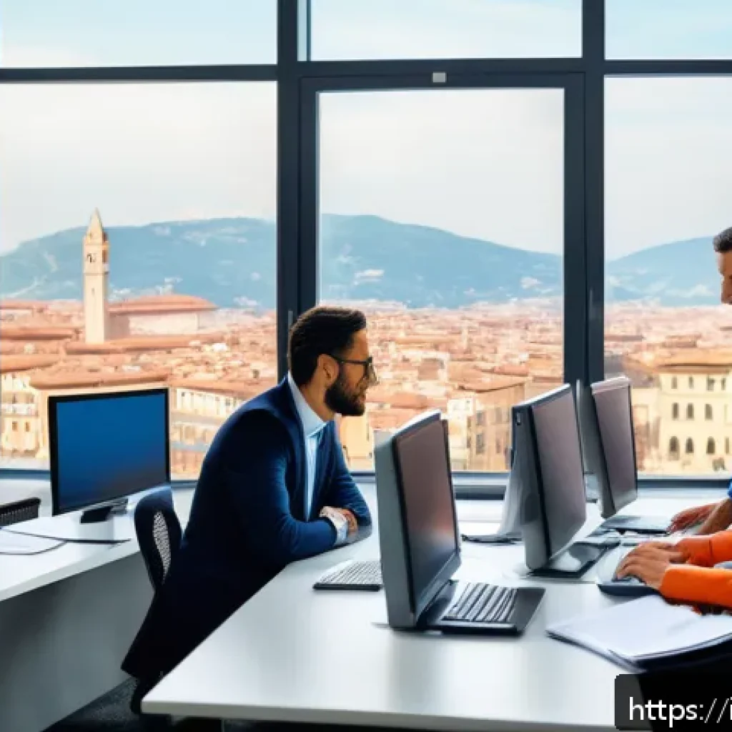 공무원 시험과 직렬 선택의 주요 차이 분석 - A professional office environment in Italy, featuring a diverse group of people working collaborativ...
