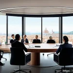 Home 22 공무원 조직 내 의사소통 기술 - A modern Italian public administration office scene showing diverse professionals engaged in active ...