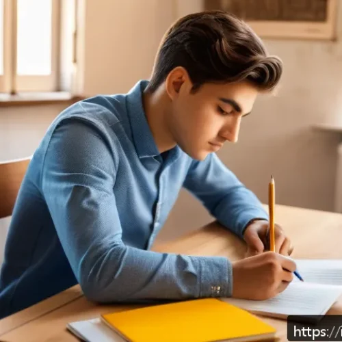 Home 33 공무원 시험 초보자를 위한 가이드 - A focused young Italian student sitting at a clean, well-organized wooden desk in a bright, sunlit r...