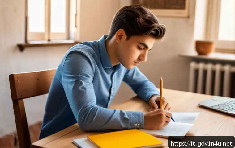공무원 시험 초보자를 위한 가이드 - A focused young Italian student sitting at a clean, well-organized wooden desk in a bright, sunlit r...