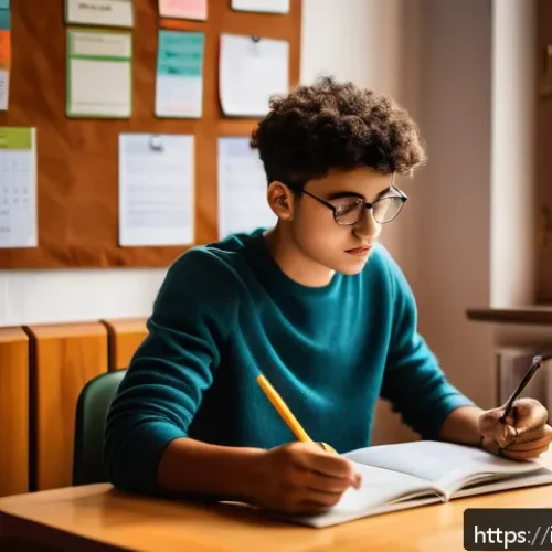 Home 30 공무원 시험 준비 시 필요한 지원 도구 - A focused young Italian student sitting at a modern wooden desk in a cozy, sunlit room, surrounded b...