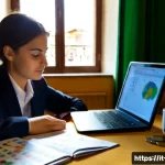 공무원 시험과 관련된 최신 트렌드와 정보 - Photorealistic modern study scene in Italy, a young adult civil service exam candidate preparing at ...